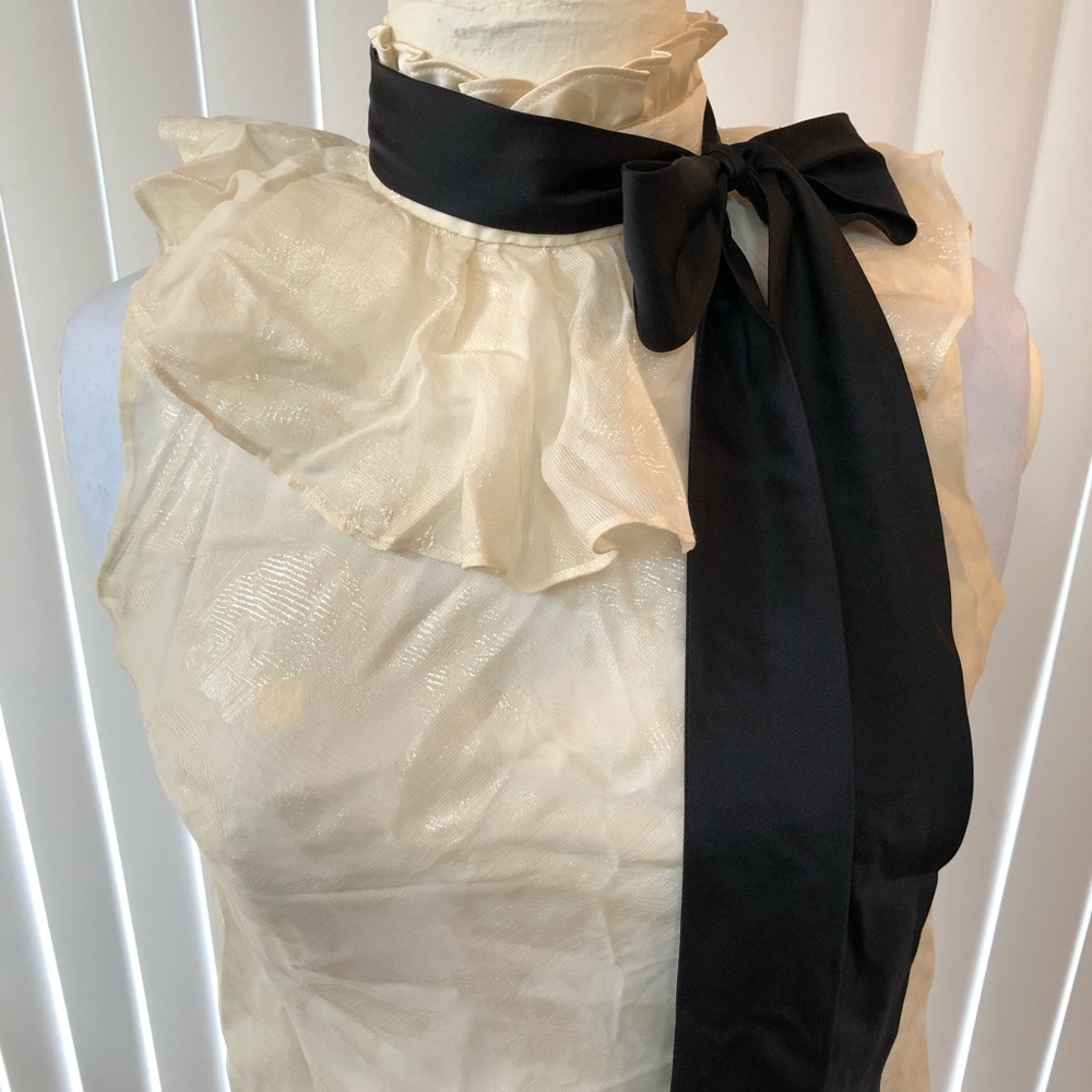 Tibi New York Cream Blouse with Black Neck Tie 2